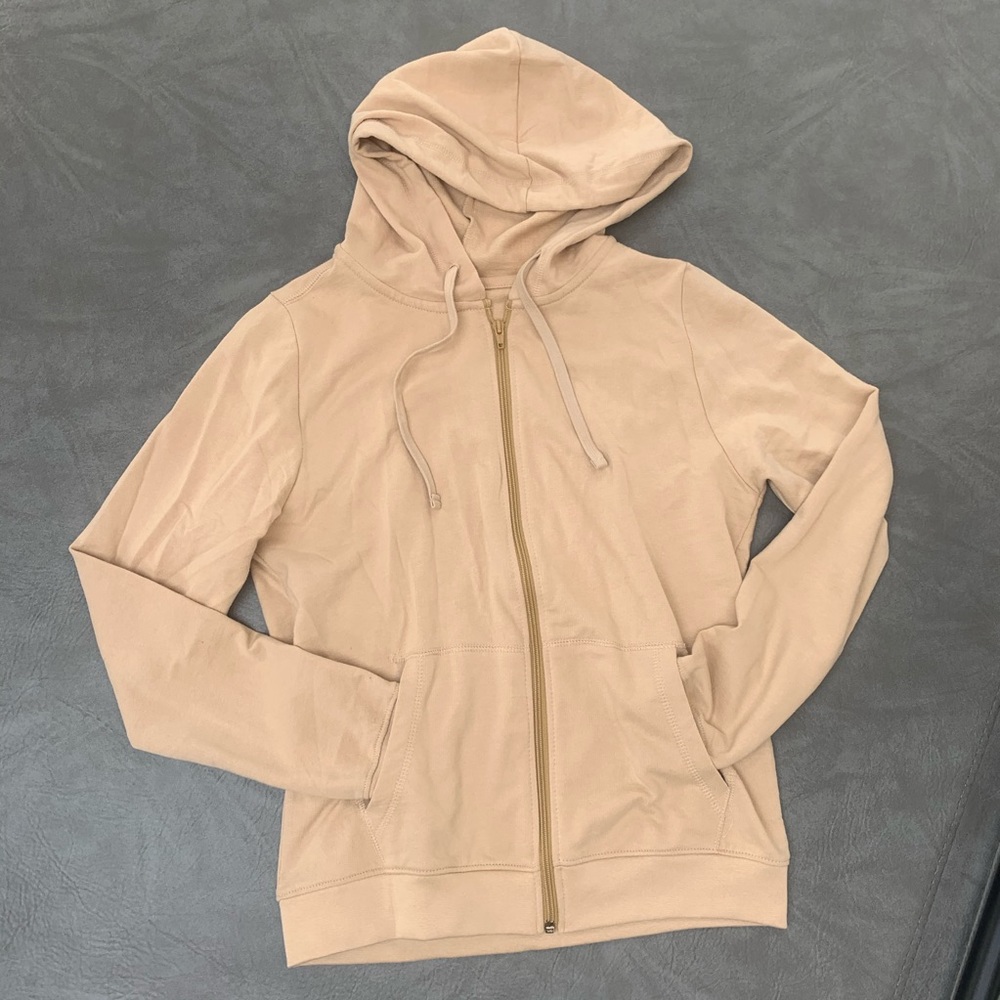 Beige Zip-Up Hoodie